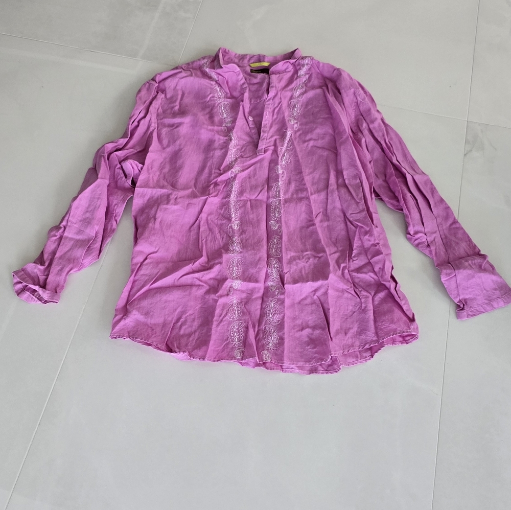 Havana Nines Embroidered Long-Sleeved Shirt - Orchid And White - 3XL